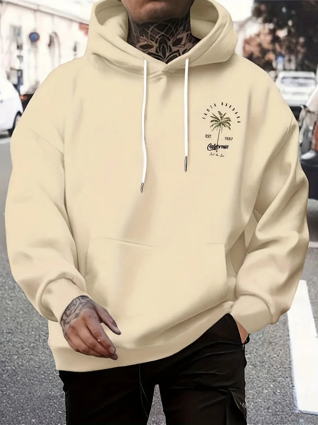 Tropical Palm Tree Print Fashion Men Women Long-sleeve Hooded Sweatshirt Autumn Winter Daily Casual Loose Street Warm Sportswear