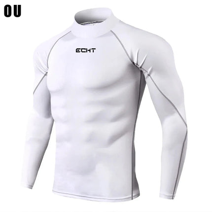 Men's Workout Compression Shirt Turtleneck Long Sleeve Rash Guard Gym Base Layer Athletic Undershirt Gear Sports Shirt