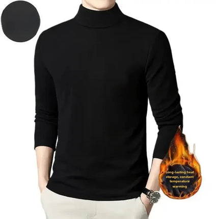 Thickened Inner Fleece-Lined Men's Polo/Turtle Neck Warm Long Sleeve Base Layer Top Autumn Winter Fashion Outwear T-Shirts