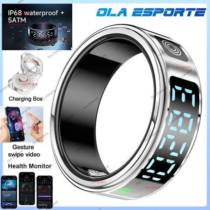 New Smart Ring LED Screen Health Monitor Multi Sports Modes Heart Rate Measurement 5ATM Waterproof Smart Ring With Charging Case