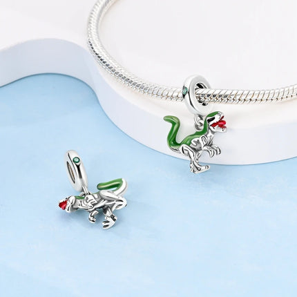 925 Sterling Silver Charms Beads Cute Fire Dragon Shaped Chameleon Charms Fit Original Pendants Bracelet DIY Women Jewelry Gift
