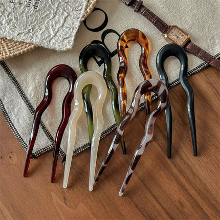 U-Shaped Hair Fork Fashion Tortoiseshell Acetate Hairpin Geometric Design Headwear Hair Sticks Women Girls Hair Accessories