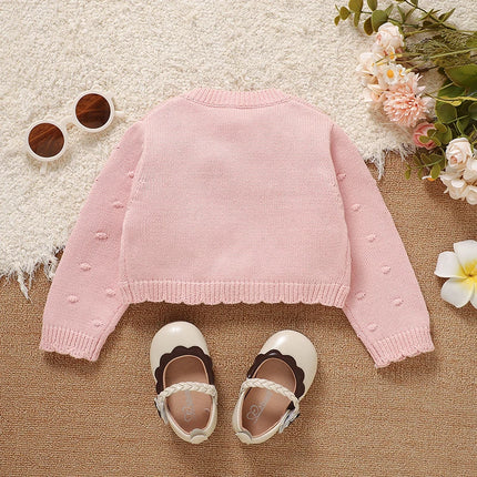 Pink Baby Girls Sweaters Cardigans Cute Single Button Long Sleeve Knitted Infant Toddler Outwear Jackets & Coats 1-3Yrs Knitwear