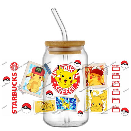 popular Pokemon UV DTF Cup Wrap 16oz Reusable Washable SelfAdhesive transfer Sticker for DIY Tumblers DIY Home decoration