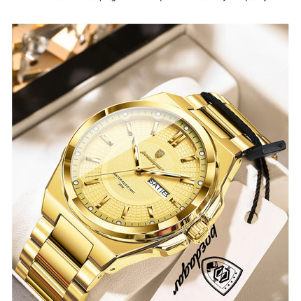 POEDAGAR Luxury Business Men's Watches Stainless Steel Waterproof Luminous Men's Watch Date Week Quartz Original Men's Wristwatches