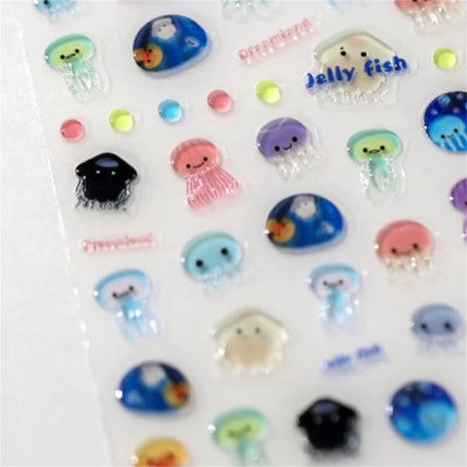 1pcs 5D Kawaii Jelly Series Nail Art Stickers Blue Jellyfish Adhesive Nail Art Decorations Stickers Hot Stamping Manicure Decals
