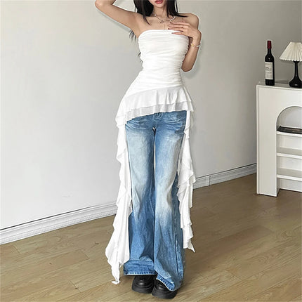 Fashion 2025 Ribbon Chest Top Women Spring Summer New Sexy Solid Vest Female Sleeveless Sweet Y2k Streetwear Lady Party Club