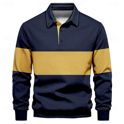 Simple Fashion Striped Polo Shirts For Men Casual Autumn Long Sleeve 3D Printed Golf Polo Shirt Loose Breathable Lapel Tops