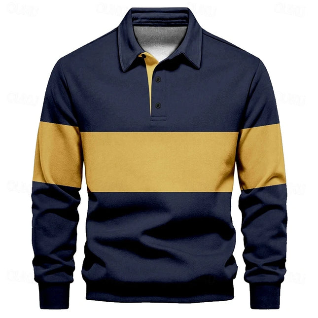 Simple Fashion Striped Polo Shirts For Men Casual Autumn Long Sleeve 3D Printed Golf Polo Shirt Loose Breathable Lapel Tops