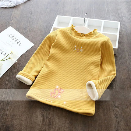 Children's base sweater autumn and winter Fashion Girls Sweaters Cartoon Kids Tops Warm Velvet Thick Kids Sweater Girls Outwear