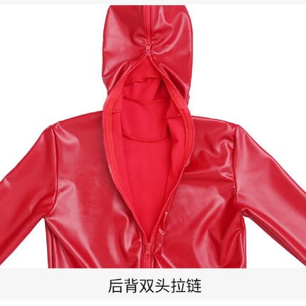 Faux Leather Bodysuit With Full Body Wrap Cosplay Full-Body Jumpsuit Hip Zip Unitard Zentai Catsuit Penis Sheath Close Ctsuit