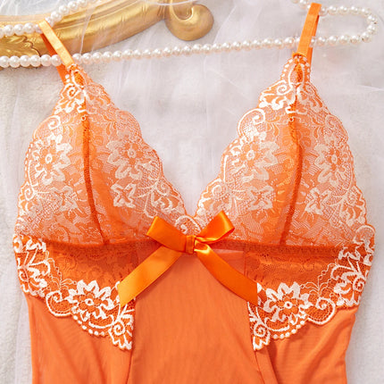 Orange Women Lace Dress Temperament Halter Seduction Lingerie Summer Sexy Thin Sensual Sleepwear Sets Nightwear Alluring Pajamas