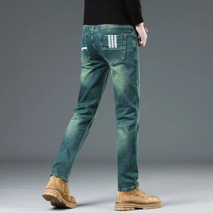 Ele Emerald een Slim Fit Men's Jeans High End Luxury Brand Bule Casual Wear Resistant Stainproof mid Waist Zipper