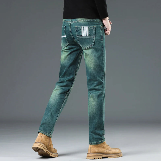 Ele Emerald een Slim Fit Men's Jeans High End Luxury Brand Bule Casual Wear Resistant Stainproof mid Waist Zipper