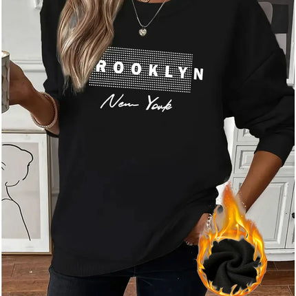 Women's autumn and winter casual fashion loose comfortable warm California Los Angeles printed round neck long sleeved pullover