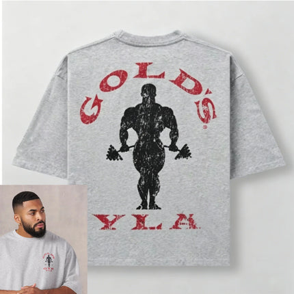 Golds Gym New Cotton Tees Mens Printed T-shirt - Suitable for Daily Workouts Fitness Cotton Slim Short Sleeve Large-sized Tee