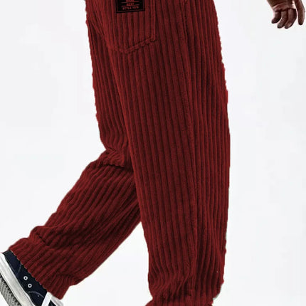 Men'S Corduroy Straight Leg Pants with Drawstring Waist, Pockets, and Logo Design - Stretchy, Casual Fit for Everyday Wear