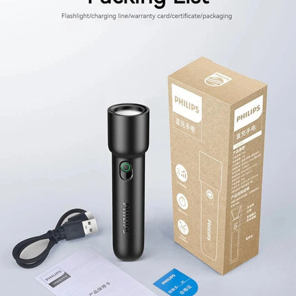 Philips 2025 New EDC SFL1235 Portable Flashlight Rechargeable LED Flashlight, Self-defense, Camping Portable Flashlight
