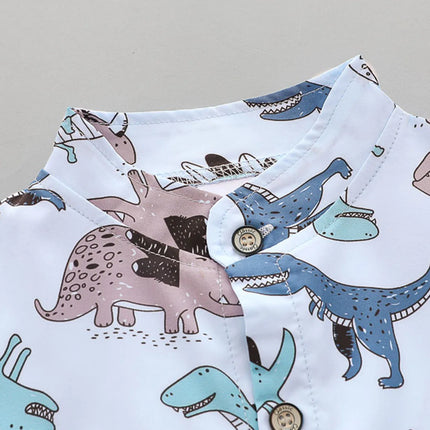 2PCS baby and toddler summer full print cartoon spotted dinosaur pattern stand up collar shirt short sleeved shorts set