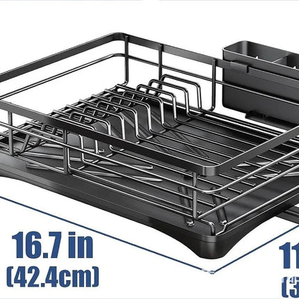 Large Capacity 304 Stainless Steel Dish Drying Rack 360 Degree Rotating with Drain Board Utensil Holder for Kitchen Sink