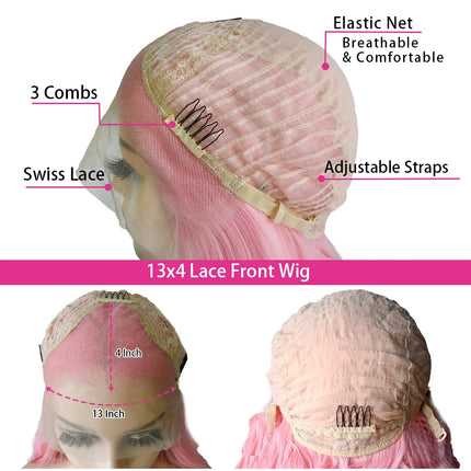 White Ombre Pink Short Bob Body Wave Lace Front Wig Synthetic And Blend 13x4 HD Glueless Heat Resistant Wig On Clearance Sale