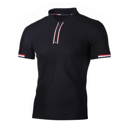 Summer New Men's Patchwork Color Contrast T-shirt, Men's Youth Casual Slim Fit Half Zippered Breathable Short Sleeved POLO Shirt