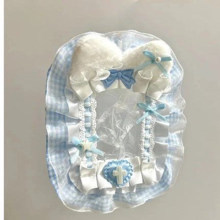 Sweet DIY Plush Card Holder with Ribbon Anime Lace Photocard Case Lolita Idol Display Photo Protector Case Card
