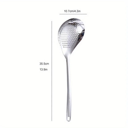 1pc Large Durable Stainless Steel Colander Skimmer Spoon, Heavy Duty Food Strainer Spoon  for Frying & Cooking, Kitchen Utensils