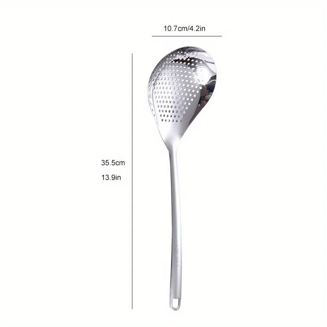 1pc Large Durable Stainless Steel Colander Skimmer Spoon, Heavy Duty Food Strainer Spoon  for Frying & Cooking, Kitchen Utensils