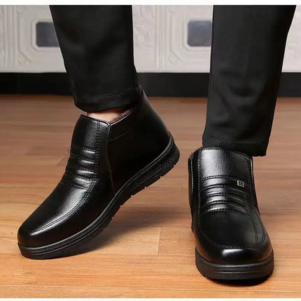 Men's Winter Thickened High-Top Cotton Shoes Warm Fleece Lined Leather Boots Anti-Slip Comfortable for Elderly And Dad