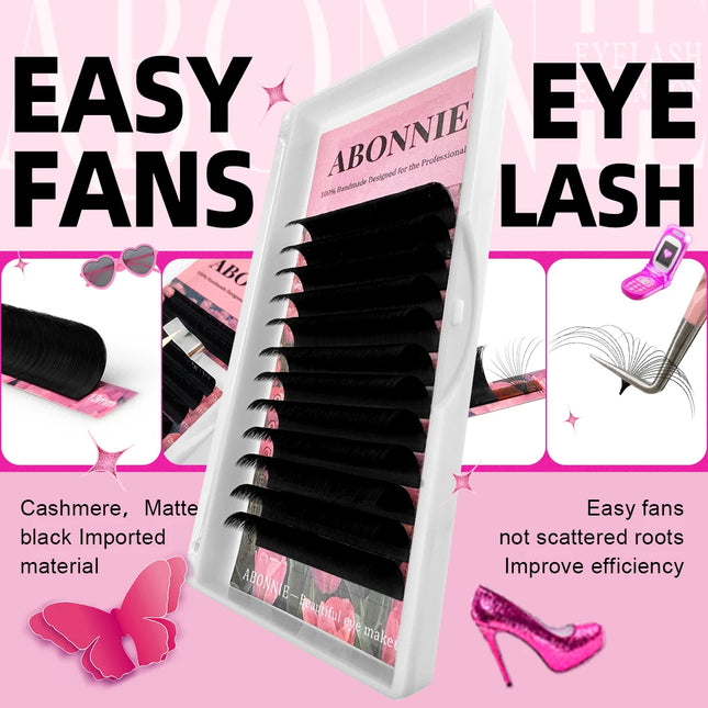 ABONNIE C CC D DD Curl Volume Fans Self Fanning Lash Extensions Blooming Eyelashes 0.03 0.05 0.07 0.10mm Easy Fan Lashes