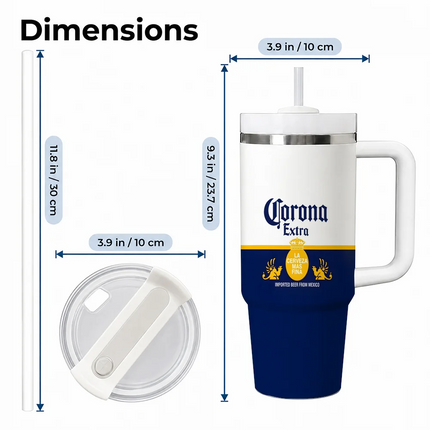 C-Corona E-Extra Beer Vacuum Flasks 40oz Stainless Steel Insulated Tumbler with Handle Straw