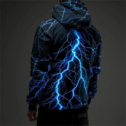 Vintage Men's Sweatshirt 3D Lightning Graphic Printing Casual Hoodies Spring Autumn Female Clothing Harajuku Oversized Pullovers