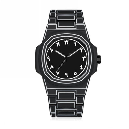 Top-quality luxurious men's sketch quartz watch with Arabic numeral display in 3D comic style