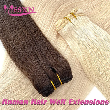 MESXN Human Hair Weft  European Remy Natural Human Hair Extensions Straight 14"-26" Can Curly Hair Weaves Blonde For Salon
