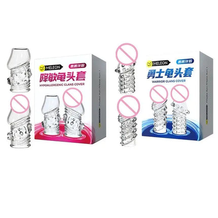 New 2PCS Crystal Penis Sleeve Glans Cover Penis Enlargement Penis Extender Exerciser Sex Toys For Men Sex Products
