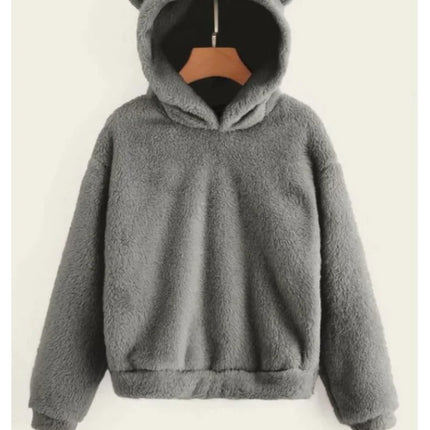 Autumn Winter Women's Hoodies Winter Women Long Sleeve Rabbit Ear Hood Sweatshirt Cute Plush Warm Casual Hoodie Tops