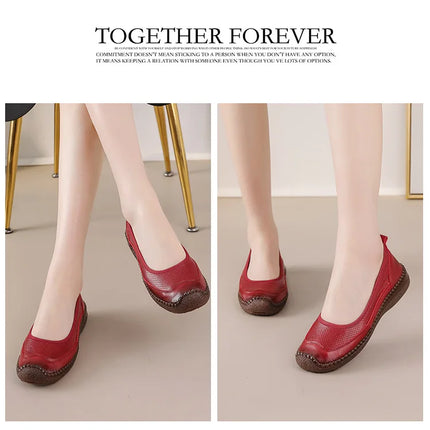 New Real Leather Perforated Ballet Flats Women's Massage Insole Slip On Moccasins Woman Hollow Loafer Casual Daily Shopping Shoe