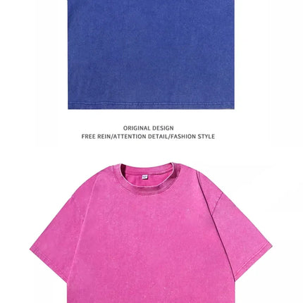 American Style Retro Heavyweight Solid Color Short Sleeved T-shirt Men Women Summer Street Trendy Washed Old Oversized Clothes