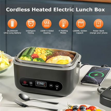 A99G-Electric Lunch Box 1.2L Cordless-Portable Food Warmer 20000Mah Rechargeable 5-Sided Heating,For Office& Outdoor
