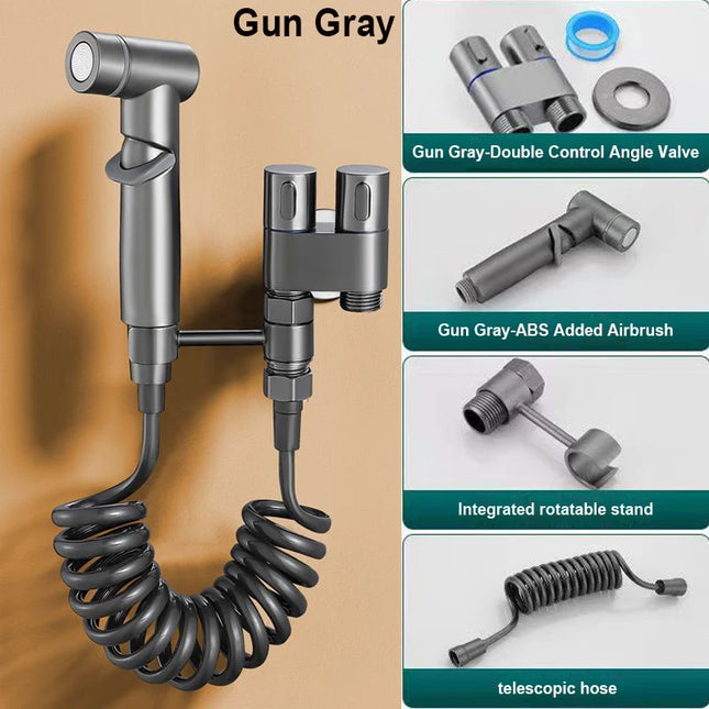 Hygienic Shower Toilet Bidet Sprayer Shower Head Double Outlet Angle Valve Wall-Mounted Double Outlet Bidet Toilet Accessories