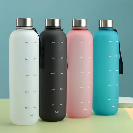 1L Water Bottles for Girls Kids Leakproof Gym Fitness Sports Bottle for Outdoor Travel, Camping Frosted Plastic Drinking Bottle