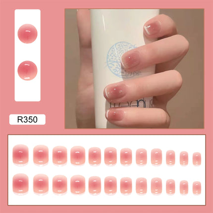 Cool Ash 24 Pcs Press on Nails Pink Nail polish Glossy Artificial Finger Manicure Reusable False Nails for Women