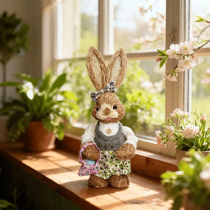 35cm Size Easter Straw Rabbit Handmade Craft Country Retro Style Woven Bunny Exquisite Hand Gifts Realistic Design