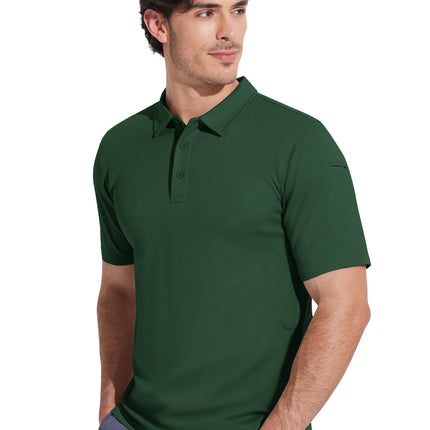 MAGCOMSEN Men's Tactical Polo Shirt Quick Dry Performance Pique Work Golf Shirt Sunglasses Loop Sleeve Pen Pocket