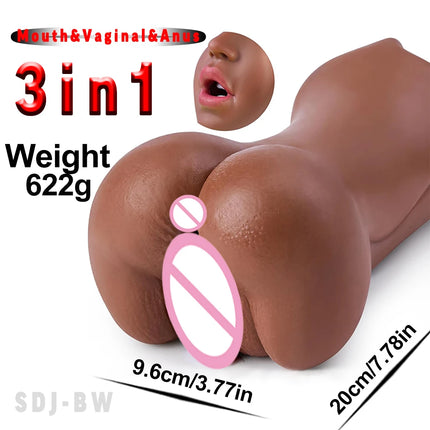 Realistic 3 in 1 Male Masturbator Cup Mouth Vagina Anal 3 Holes Deep Throat Blowjob Pocket Pussy Airplane Cup Sex Toy for Men