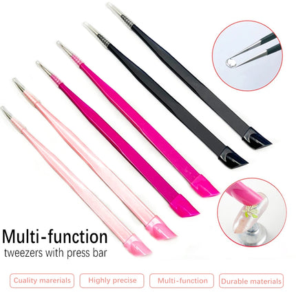 14.6cm Long Multi-function Double Sided Tweezers Silicone Pressing Head Nail Tweezers Sticker Rhinestones Picker Manicure Tools
