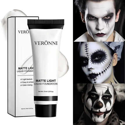 White toning liquid foundation water-resistant,Matte Natural Finish,Lightweight Non-Sticky Foundation Concealer,Halloween makeup