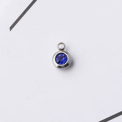 6.5mm Gold Titanium Steel Zodiac Sign Birthstone Pendant Charm Lucky Birthday Stone Cup Drill Point for DIY Jewelry Making