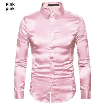 Amazon Spring Autumn Men's Long Sleeve Shirt Casual Fashionable Shiny Interior Top Men's European Style Foreign Trade Shirt